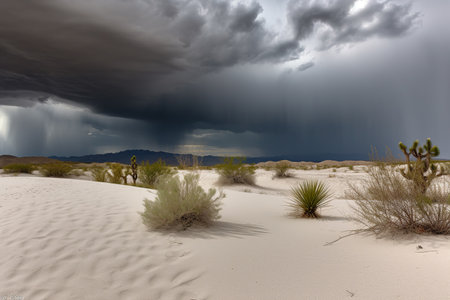 A sandstorm is coming above the desert. Generative AI.の素材