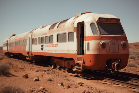 Red Planet Rail. Train ride along Martian equator. Generative AI.の素材