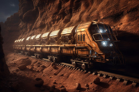 Red Planet Rail. Train ride along Martian equator. Generative AI.の素材
