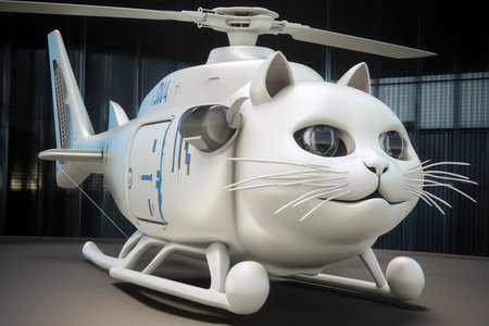 Realistic and cinematic helicopter with cat form. Generative AI.の素材
