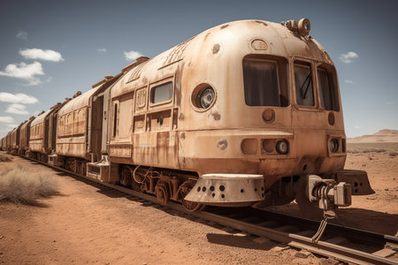 Red Planet Rail. Train ride along Martian equator. Generative AI.の素材