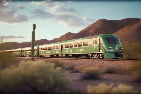 Martian Green Train transports life to new worlds. A futuristic vision of colonization. Generative AI.の素材