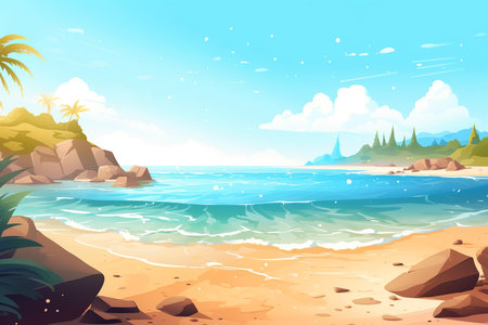 Summer beach background with tropical vibe. Generative AI.の素材