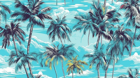 A tropical paradise with palm trees, turquoise water, and white sand beach texture. Generative AI.の素材