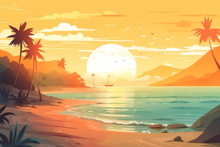 Summer beach background with tropical vibe. Generative AI.の素材