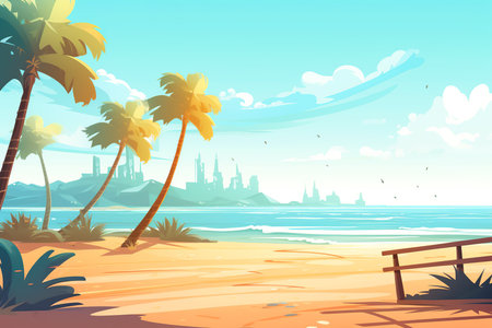 Summer beach background with tropical vibe. Generative AI.の素材