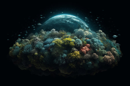 Planet earth covered plants, symbol of environmental protection. Earth Day concept. Generative AIの素材