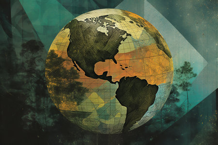Earth illustration featuring the continent of America. Earth day concept. Generative AI.の素材