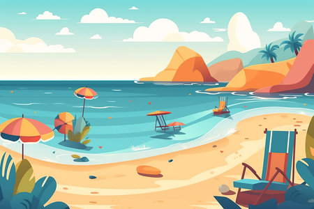 Summer beach background with tropical vibe. Generative AI.の素材