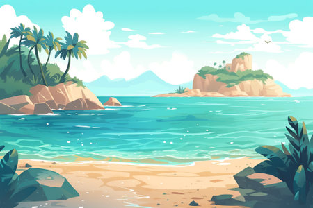 Summer beach background with tropical vibe. Generative AI.の素材