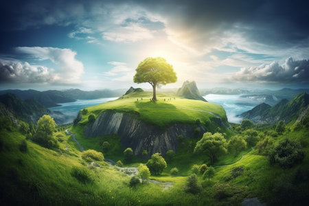 Idyllic landscape for Earth Day. Generative AI.の素材