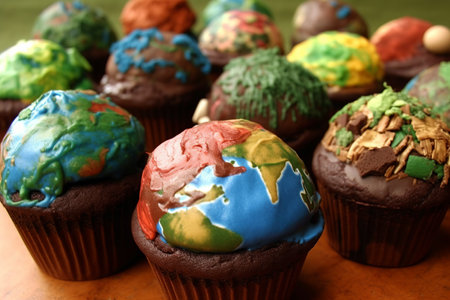 Delicious planet Earth cakes for Earth Day celebration. Generative AI.の素材
