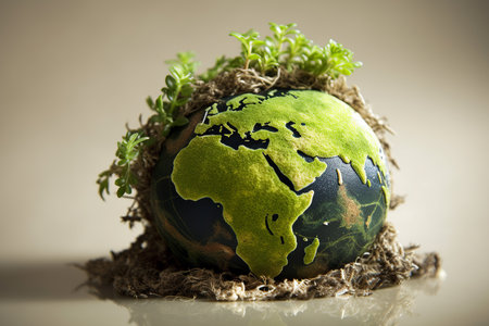 Planet earth covered plants, symbol of environmental protection. Earth Day concept. Generative AIの素材