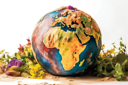 Earth inspired painted ball, promoting environmental protection on Earth Day. Generative AI.の素材