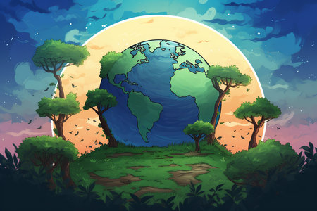 Planet earth covered plants, symbol of environmental protection. Earth Day concept. Generative AIの素材