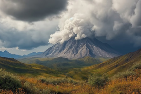 Enormous clouds from Shiveluch mountain eruption in Kamchatka. Generative AI.の素材