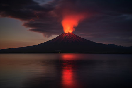 Enormous clouds from Shiveluch mountain eruption in Kamchatka. Generative AI.の素材