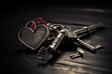 Heart shaped keys symbolizing love and affection. Generative AI.の素材