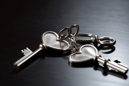 Heart shaped keys symbolizing love and affection. Generative AI.の素材