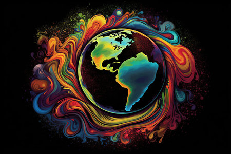 Painted planet, Earth day concept. Generative AI.の素材