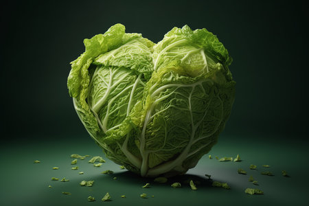 A surreal cabbage shaped like a heart on futuristic background symbolizes love for a healthy lifestyle. Generative AIの素材