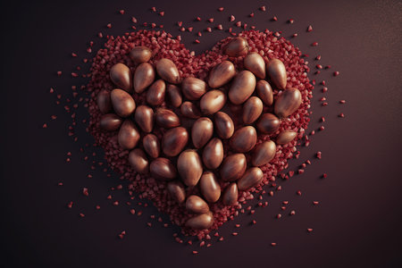 Heart from Shallots on a futuristic background. Healthy lifestyle and romance concept. Generative AI.の素材