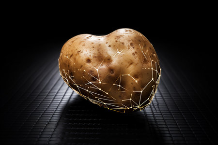 Potato heart. Celebrating a healthy lifestyle. Genetically modified organism concept. Generative AI.の素材