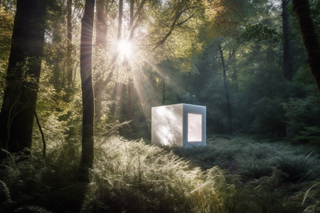 Temporary Residence Module House. White Cabin Container in the forest.の素材