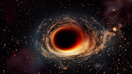 Black hole in a space. Colored stars and galaxy around.の素材