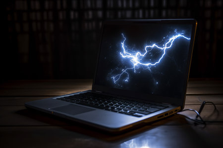 Laptop computer with the lightning.の素材