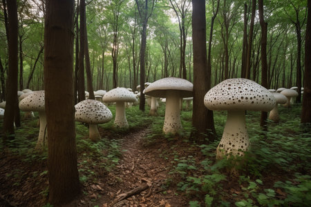 Mushroom Kingdom. Giant magic mushrooms in enchanted forest.の素材
