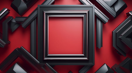 A red wall featuring a black picture frame showcasing a motivational style frame with clips in the corner.の素材