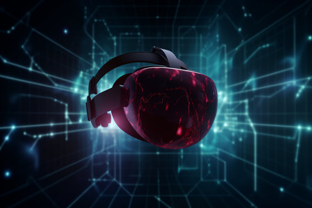 Realistic virtual reality glasses on technologic gradient backgroundの素材