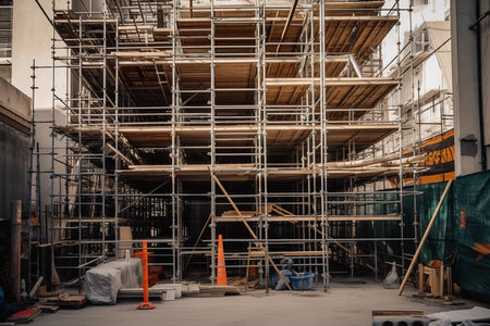 Construction set. Scaffolding from steel and concrete for building a house.の素材