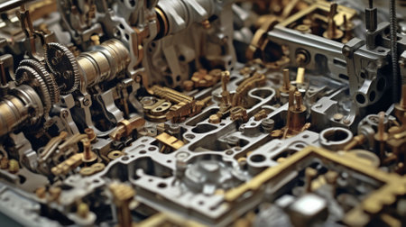 Multiple gears of a complex machine in motion.の素材