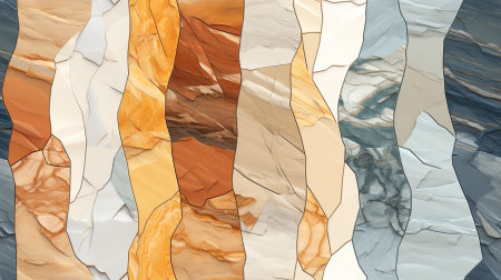 Detailed view of a vibrant stained glass window with intricate patterns and colors.の素材