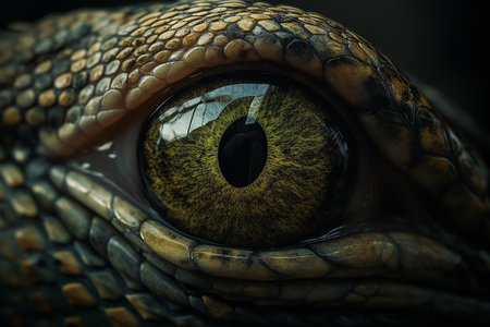 A detailed view of a snakes eye, showcasing its intricate patterns and structure.の素材