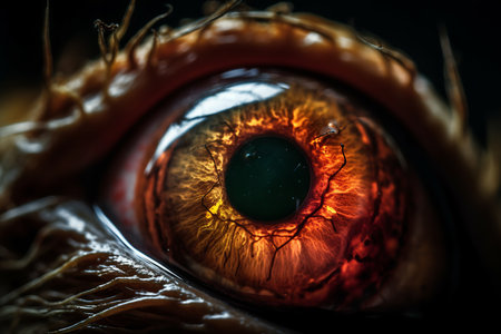 Detailed view of a human eye in extreme closeup, showcasing intricate textures and colors.の素材