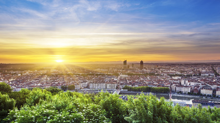 View of Lyon city at sunrise Franceの写真素材