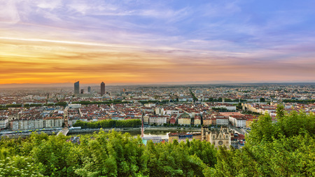 View of Lyon city during sunrise, Franceの写真素材