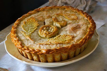 Delicious pie on a rustic wooden table, selective focusの写真素材