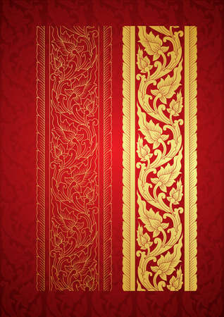 Thai Art, Gold border with north of thailand line floral (Lanna Style)のイラスト素材