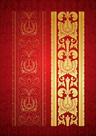 Thai Art, Gold border with north of thailand line floral (Lanna Style)のイラスト素材