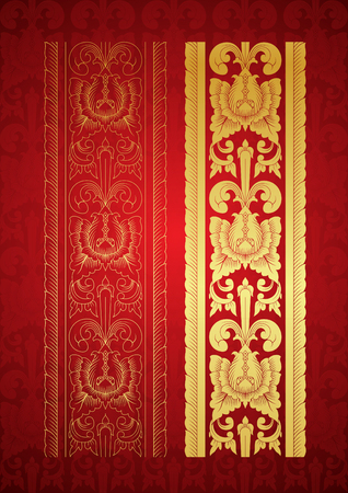 Thai Art, Gold border with north of thailand line floral (Lanna Style)のイラスト素材