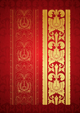 Thai Art, Gold border with north of thailand line floral (Lanna Style)のイラスト素材