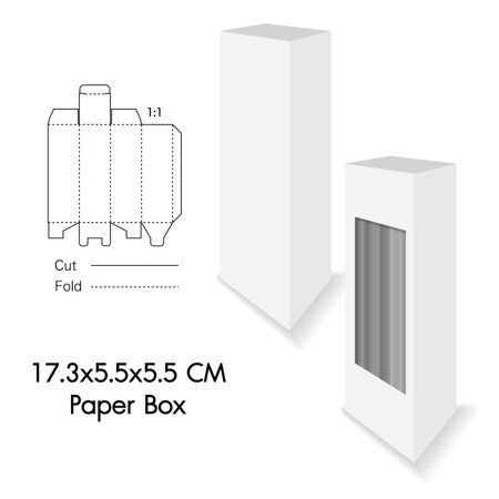 Clear Folding Carton Box and show product with diecut for Design, Detail, Banner, Background. White Handle Package Template isolated on white and black. Retail pack with dieline.のイラスト素材