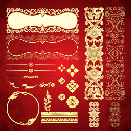 Calligraphic Design, Element Ornate Vector, Frame with Thai Ornament.のイラスト素材
