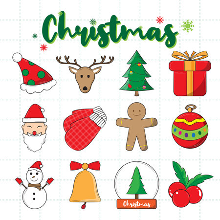 Set of hand drawn christmas collection.のイラスト素材
