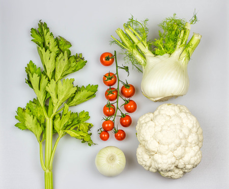 Fresh mediterranean vegetables insolated on white backgroundの写真素材