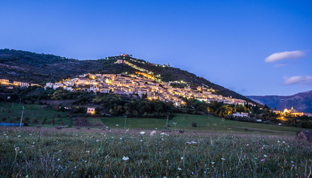 View of Alvito, Ciociaria, by night from the valleyの写真素材